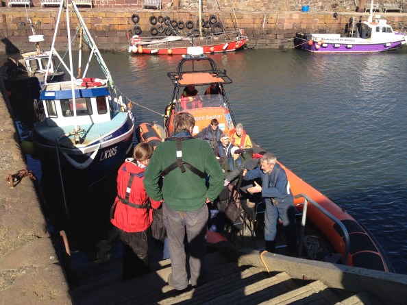 Loading the RIB at the Fish Stairs. The Two Colins at the helm and John Hunt (nearest camera) Main Organiser