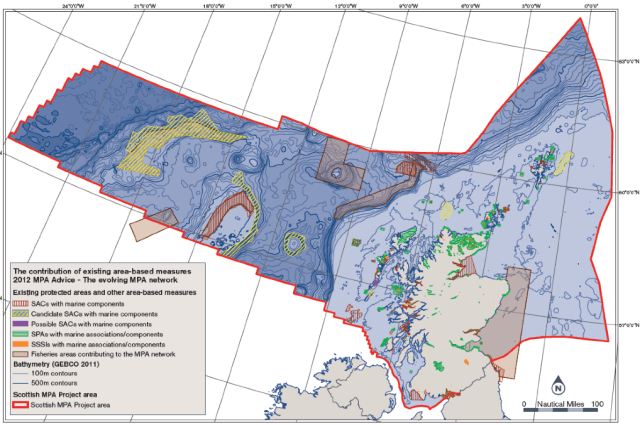 Map of Scotland's Seas: (Note how much larger they are than Scotland—or England