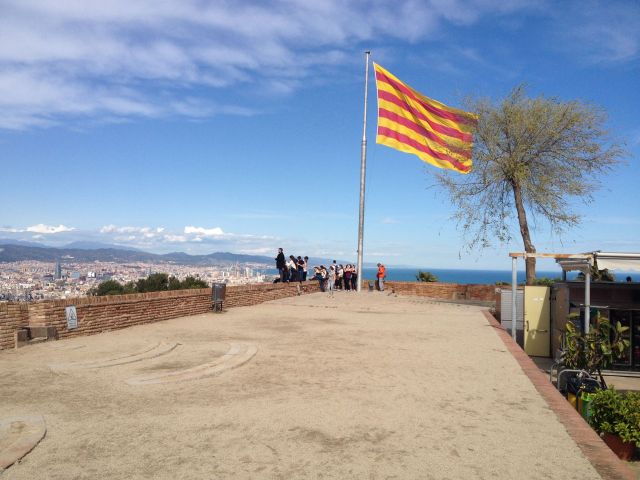 View over Barcelona with the Catalan Flag Flying on the Santa Amalia Bastion