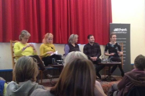 Susan Stewart: Cat Boyd; Kathy Galloway (chair); Ross Colquhoun; Miriam Brett in final session of Changin Scotland